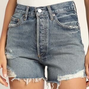 Agolde Dee High Rise Denim Short Womens 30 Turmoil Medium Dark Destroy Wash